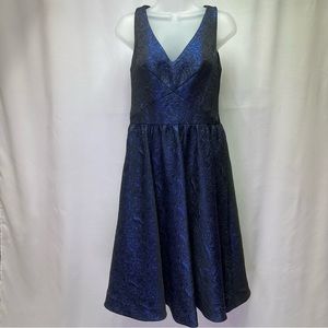 Donna Morgan Blue Sparkle Fit & Flare Tulle Lined Sleeveless V-neck Dress Size 6